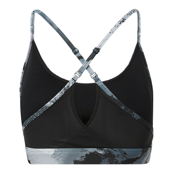 Reebok Women's Lux Strappy All Over Print Mid Sports Bra - Black - Picture 4 of 4